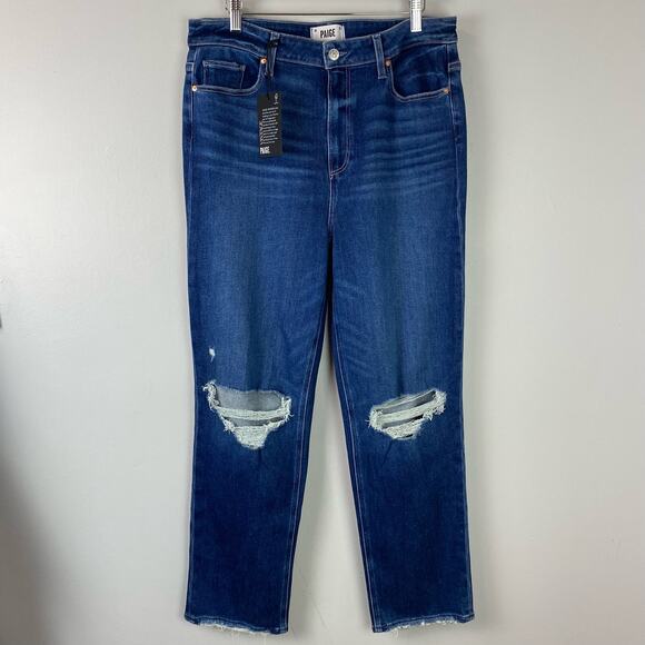 PAIGE Stella High Rise Modern Straight Leg Jeans Soleil Destructed Sz 32/14 $239 - Picture 6 of 15